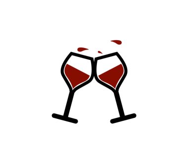 Beyaz zemin üzerinde şarap olan iki bardağın düz vektör çizimi