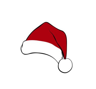 Beyaz arka planda Noel Baba şapkası veya şapkasının vektör çizimi