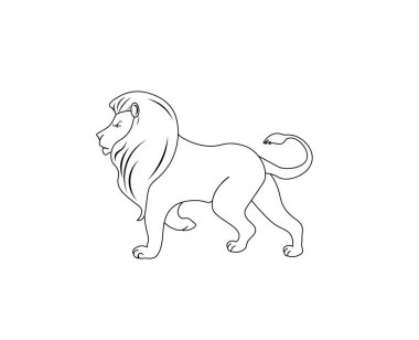 Profilde bir aslanın siyah beyaz görüntüsünü göster. Vektör illüstrasyonu