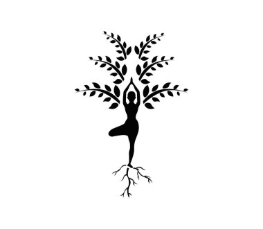 Yogi ve bitkilerle logonun vektör çizimi