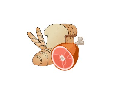 Vector illustration of loaves of bread and pork knuckle clipart