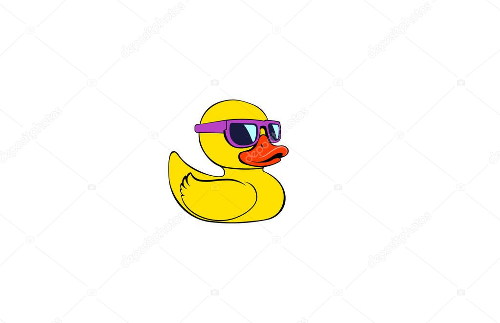 Vector illustration of a cartoon duck wearing black glasses