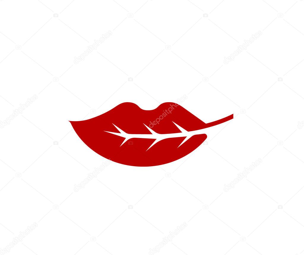 Vector illustration of a leaf in the form of female lips