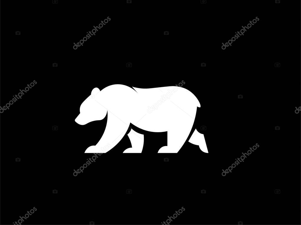 Vector illustration of a silhouette of a polar bear on a black background