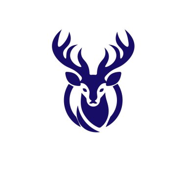 Logo olarak boynuzları olan bir geyiğin düz vektör çizimi