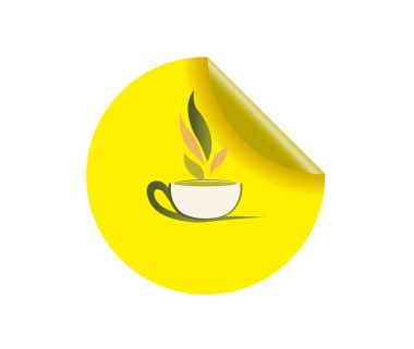 Üzerinde fincan resmi olan sarı yuvarlak çıkartma. Vektör illüstrasyonu