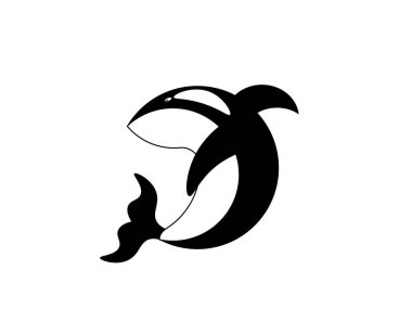 Beyaz arka planda izole edilmiş katil balinanın siyah ve beyaz çizimi