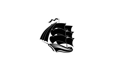 Bir logo için beyaz bir arka planda minimalist tarzda bir yelkenli gemisinin vektör çizimi