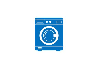 Çizgi film çamaşır makinesinin mavi renkli vektör çizimi