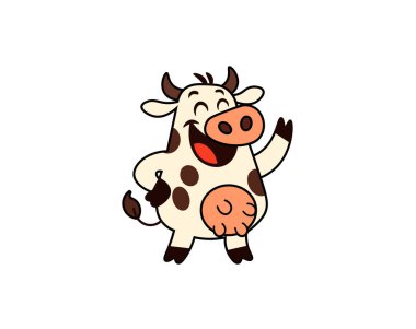 Çizgi film ineğinin vektör çizimi gülümseyen ve arka ayakları üzerinde duran