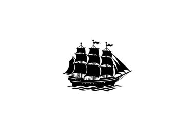 Bir logo için beyaz bir arka planda minimalist tarzda bir yelkenli gemisinin vektör çizimi