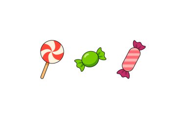 Beyaz arkaplandaki çizgi film şekerlerinin vektör illüstrasyonu