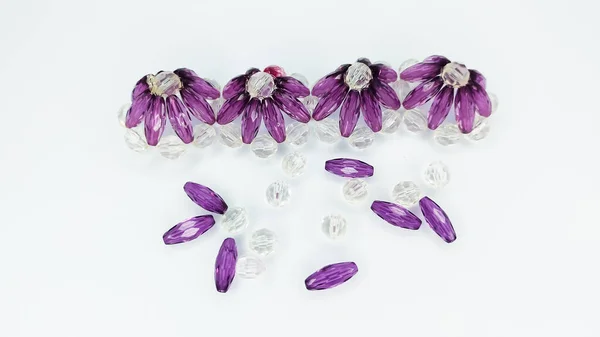 Top View Handmade Purple White Beads Accessories — Stock Photo, Image