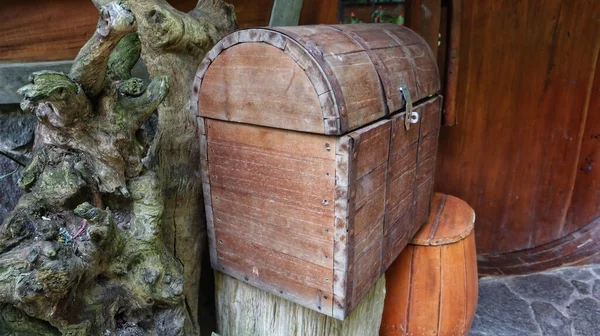 An old brown treasure chest can be used as a decoration