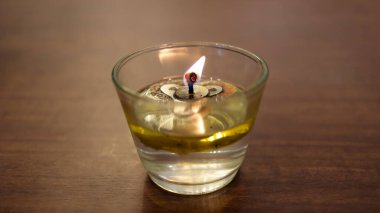 Glass candle light at the dinner table, romantic, or aromatic.