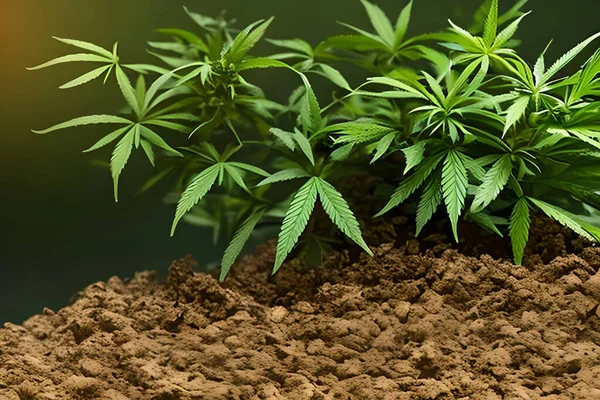 Cannabis marijuana plant indoor growing at the soil.