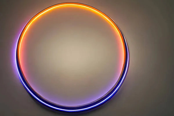 Bright orange and violet circle neon light background and backdrop.