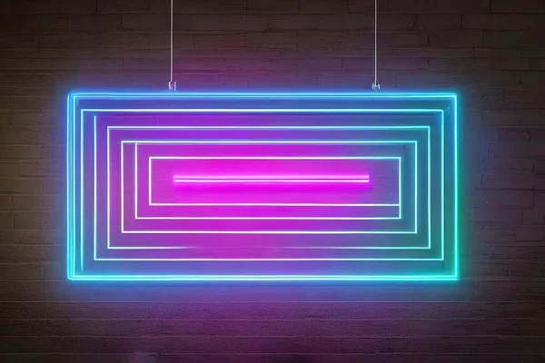 Bright blue rectangle neon at the wall backdrop and wood background.