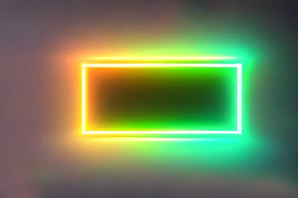 Bright green rectangle neon at the wall backdrop and background.