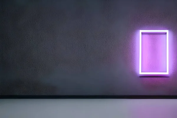 Bright violet rectangle neon at the wall backdrop and background.