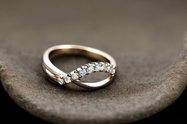 stunning close up shot of a single wedding rings, delicately intertwined to symbolize the everlasting bond of love and commitment. Jewelry gold diamond ring for anniversary, valentine, or engagement