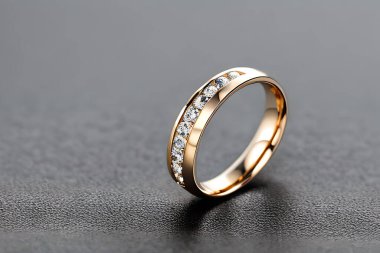 stunning close up shot of a single wedding rings, delicately intertwined to symbolize the everlasting bond of love and commitment. Jewelry gold diamond ring for anniversary, valentine, or engagement