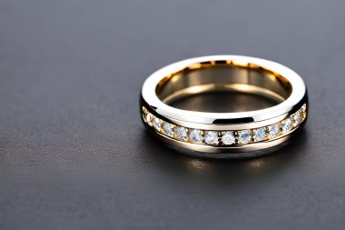 stunning close up shot of a single wedding rings, delicately intertwined to symbolize the everlasting bond of love and commitment. Jewelry gold diamond ring for anniversary, valentine, or engagement