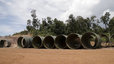 Large big pipe ready to install underground for drainage system to carry clean water, storm drain or sewer