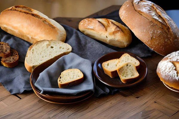 Κομμένο Ψωμί Από Ζύμη Στο Τραπέζι — Φωτογραφία Αρχείου