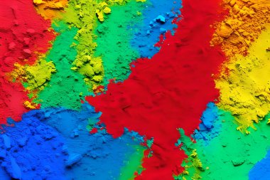 Boya paletinde veya duvarda soyut yağlı boya resmi, kavram tasarımı için çok renkli kırmızı, yeşil, mavi, sarı, mor, turuncu, arkaplan.