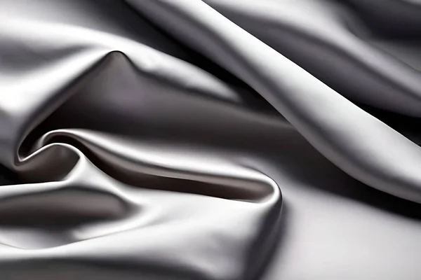 Zilveren Satijn Zijde Stof Golvende Textuur Patroon Achtergrond — Stockfoto