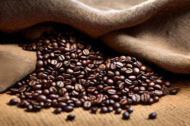 Stüdyo çekimi, ürün ve pazarlama sunumunda bir torba taze kahve çekirdeği..