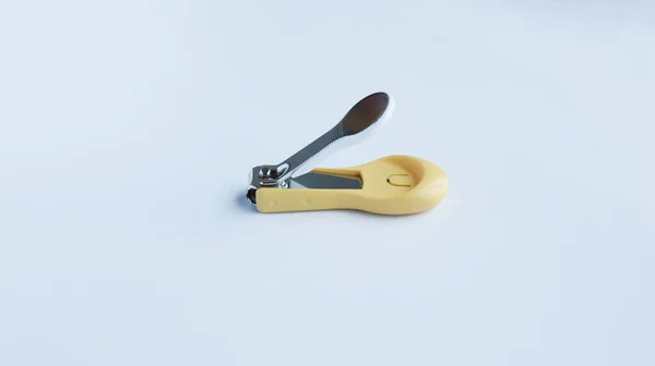 Small Yellow White Fancy Nail Clipper Isolated White Baby Kid — Stock Photo, Image