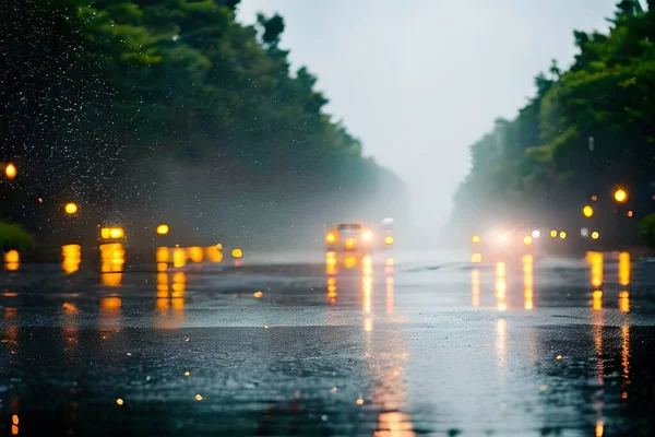 Erős Eső Csepp Közepén Felszínén Bokeh Háttér — Stock Fotó