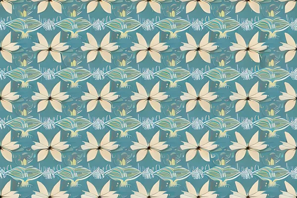 抽象的な青い花と葉のシームレスなパターンの背景 花と葉のクリップイラストテクスチャ — ストックベクタ