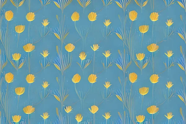 Abstrato Flor Azul Folhas Sem Costura Fundo Padrão Flor Folha — Vetor de Stock
