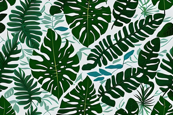 Abstract Various Monstera Green Leaves Seamless Pattern White Background Leaf — Stock Vector