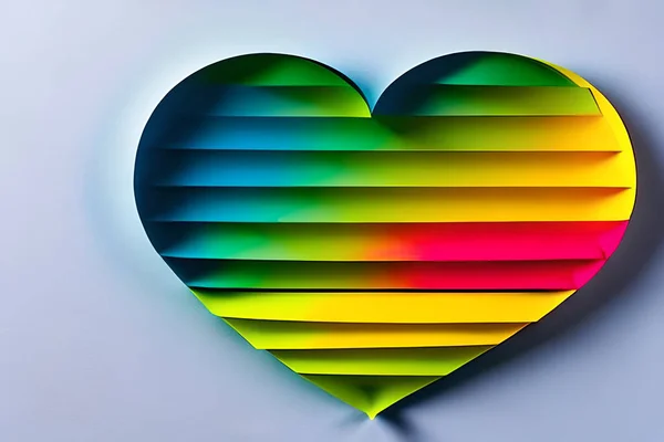 Rainbow colored paper cut out in the love heart shape. Paper art rainbow heart background with 3d effect, heart shape in vibrant colors, vector illustration.