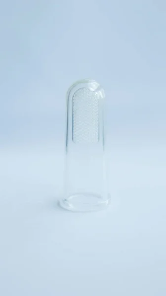 Baby Zahnbürste Oder Säuglingszahnbürste Hergestellt Aus Transparentem Silikonmaterial Und Handverschleiß — Stockfoto