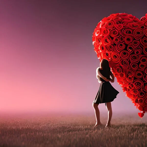 红色的爱情塑造了情人节 情人节快乐 设计材料模型 表达爱 爱花装饰 盒子和纸片按摩文字材料 3D渲染爱情炉膛 爱情夫妻的概念 — 图库矢量图片