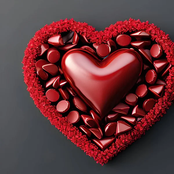 赤い愛の形のバレンタインデー ハッピーバレンタインデー 設計材料のモックアップ 愛を表現して 愛の花の装飾 黒白甘いチョコレートケーキ炉 3Dレンダリング愛炉 愛の概念 — ストックベクタ