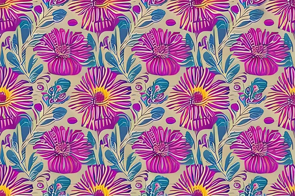 Magenta Abstrait Fleur Naturelle Pourpre Floral Laisse Sans Couture Fond — Image vectorielle