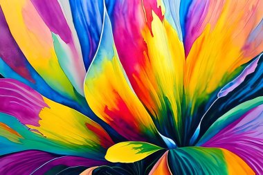 Su rengi ya da yağlı boya resim. Soyut sanat çizimleri. Renkli doğaya yakın ve çiçek açan çiçekler dijital sanat baskısı..