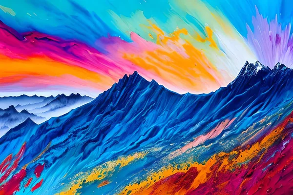Acuarela Pintura Óleo Ilustración Bellas Artes Abstracta Colorido Panorámica Montaña —  Fotos de Stock