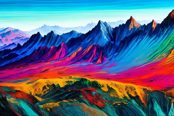 Acuarela Pintura Óleo Ilustración Bellas Artes Abstracta Colorido Panorámica Montaña —  Fotos de Stock