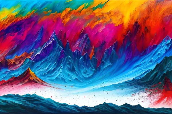 Pittura Acquerello Olio Illustrazione Arte Astratta Colorata Panoramica Montagna Natura — Foto Stock