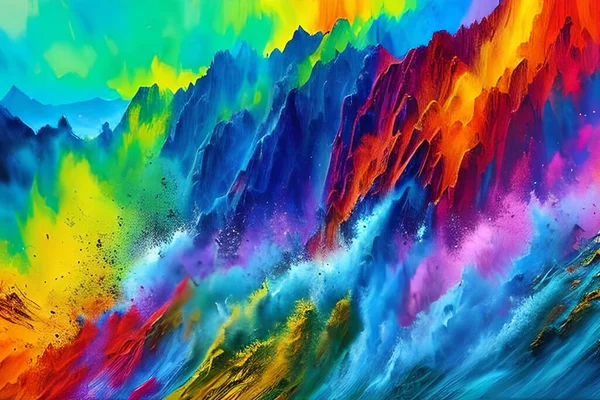 Aquarel Olieverf Fijne Kunst Illustratie Van Abstracte Kleurrijke Panoramische Berg — Stockfoto