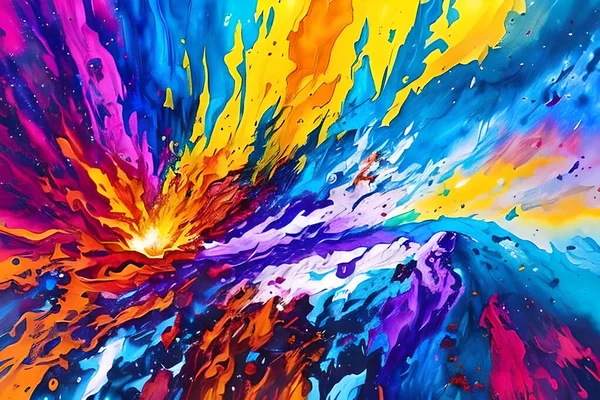Rengi Yağlı Boya Soyut Sıçrama Ateş Püskürtme Fırçasının Sanatsal Baskı — Stok fotoğraf