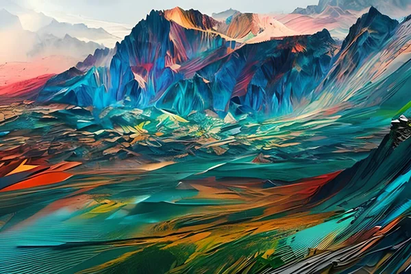 Pintura Acrílica Contemporânea Ilustração Arte Paisagem Panorâmica Natural Abstrata Montanha — Fotografia de Stock