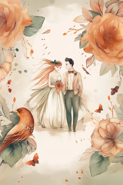 다채롭고 단순한 꽃장식 배경의 템플릿 창조적 현수막 결혼식 초대장 디자인 — 스톡 사진